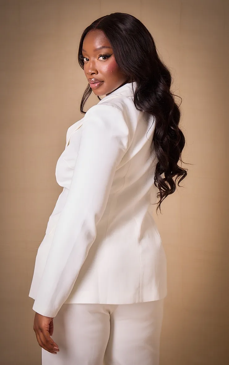 Premium Plus White Woven Fitted Blazer sold by Pretty Little Thing product image thumbnail 2