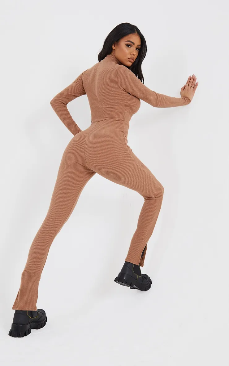 PRETTYLITTLETHING Camel Zip Collar Brushed Rib Jumpsuit sold by Pretty Little Thing product image thumbnail 2