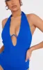 Cobalt Bandage Rib V-Wire Halterneck Bodysuit sold by Pretty Little Thing