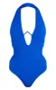Cobalt Bandage Rib V-Wire Halterneck Bodysuit sold by Pretty Little Thing