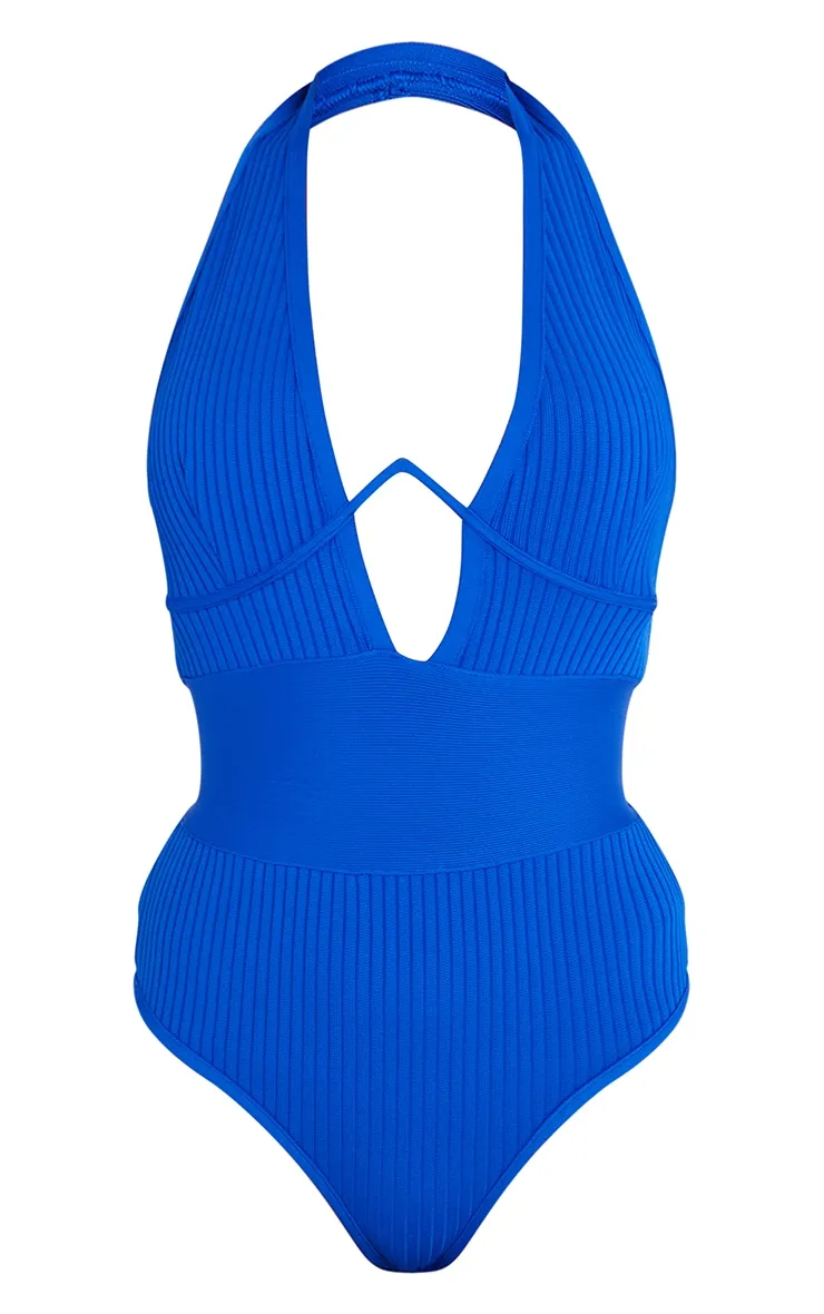 Cobalt Bandage Rib V-Wire Halterneck Bodysuit sold by Pretty Little Thing product image thumbnail 5