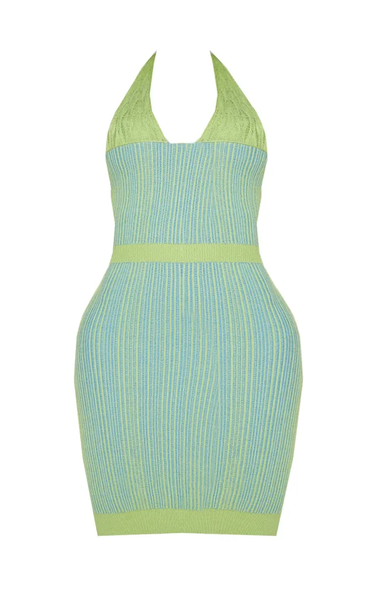 Shape Lime Knit Underbust Detail Halterneck Bodycon Dress sold by Pretty Little Thing product image thumbnail 5