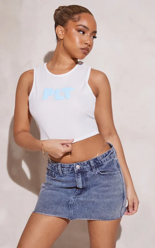 PRETTYLITTLETHING Petite White Bubble Rib Racer Crop Top sold by Pretty Little Thing