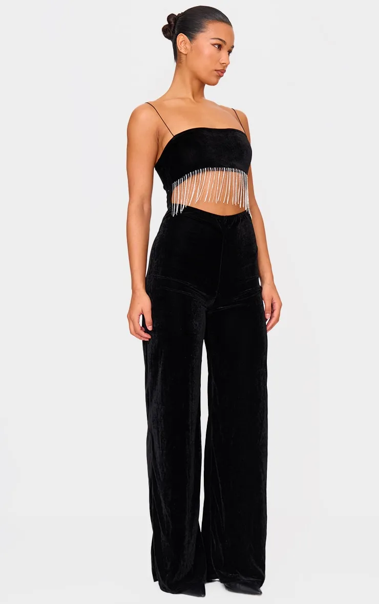 Black Velvet Diamante Tassel Cut Out Strappy Jumpsuit sold by Pretty Little Thing product image thumbnail 3