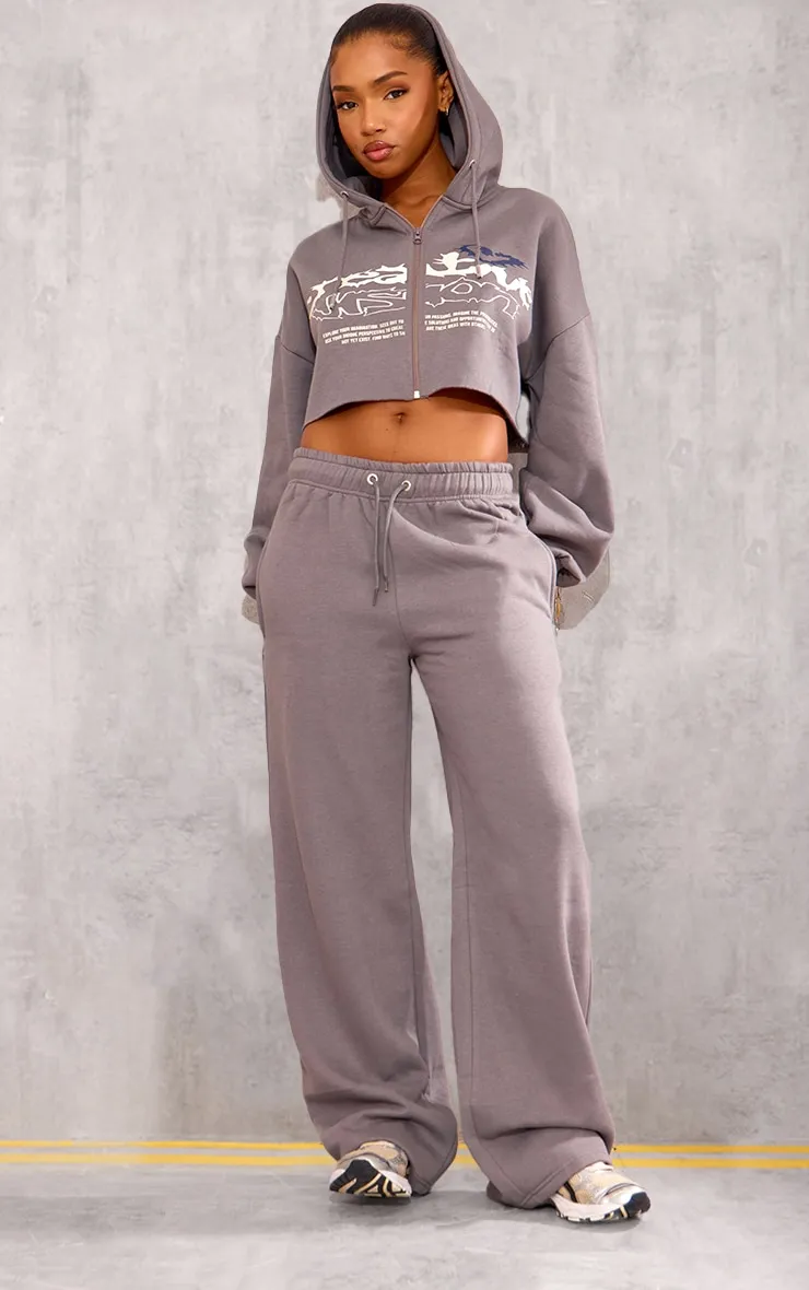 Charcoal Graphic Oversized Wide Leg Joggers sold by Pretty Little Thing