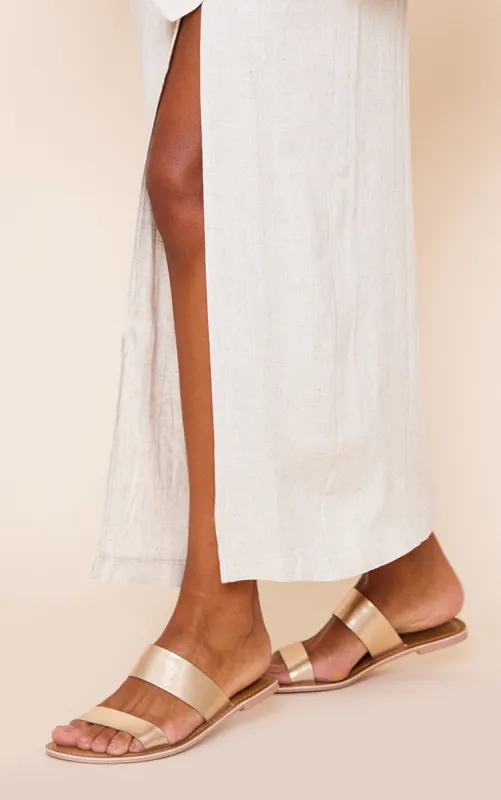 Gold Twin Strap Basic Leather Sandals sold by Pretty Little Thing