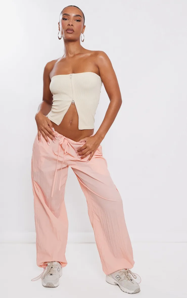 Ecru Contour Rib Zip Up Longline Bandeau sold by Pretty Little Thing product image thumbnail 3