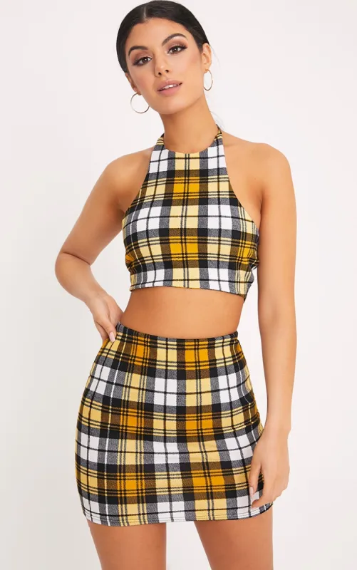 Yellow Check Print Mini Skirt sold by Pretty Little Thing