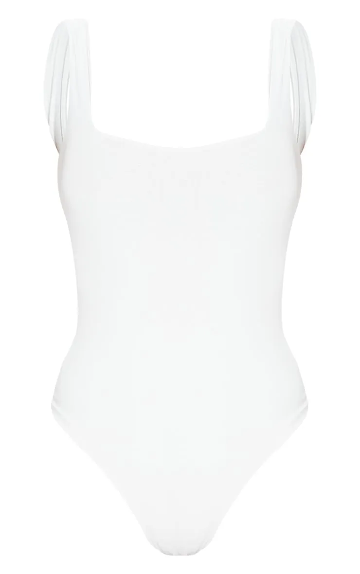 White Second Skin Square Neck Sleeveless Thong Bodysuit sold by Pretty Little Thing product image thumbnail 5