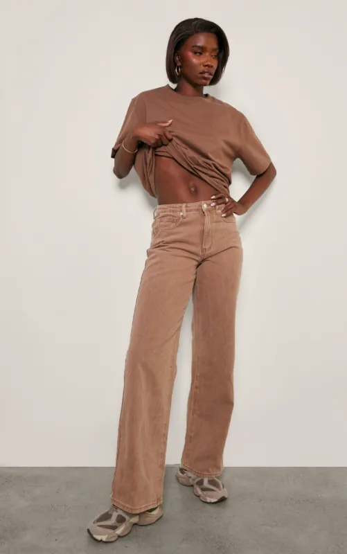 Tall Brown Washed Mid Rise Straight Leg Jeans sold by Pretty Little Thing