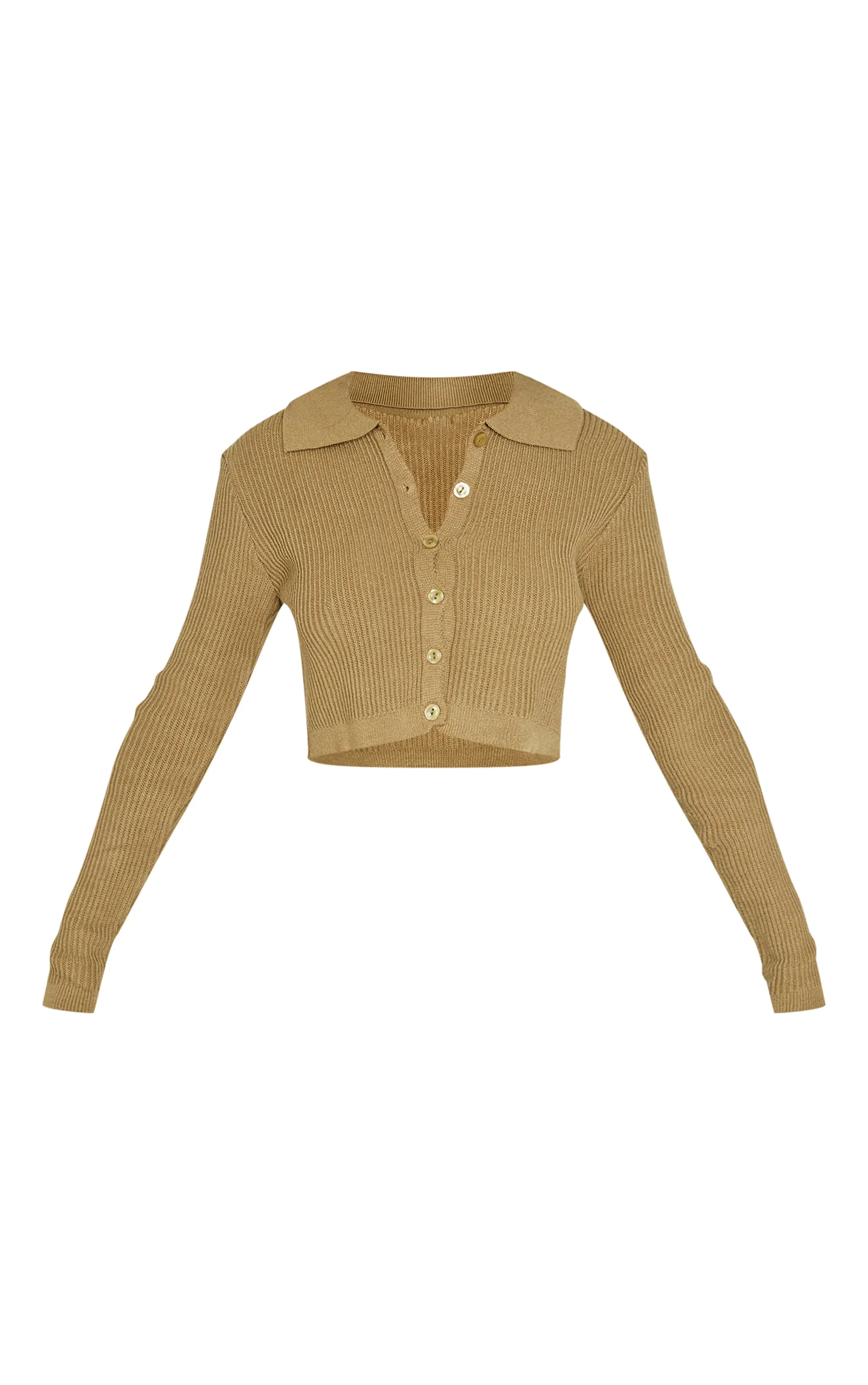 Petite Khaki Knitted Rib Cropped Cardigan sold by Pretty Little Thing product image thumbnail 5