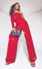 Red Velvet Sequin One Shoulder Wide Leg Jumpsuit sold by Pretty Little Thing