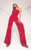 Red Velvet Sequin One Shoulder Wide Leg Jumpsuit sold by Pretty Little Thing