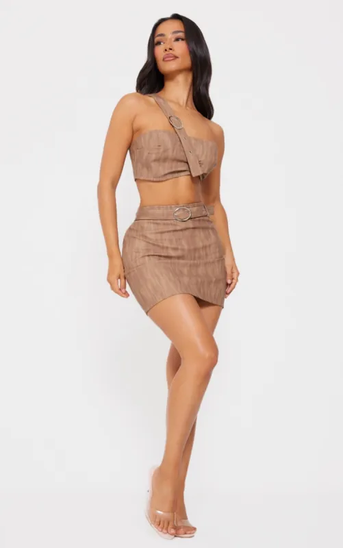 Petite Brown Woven Micro Mini Skirt sold by Pretty Little Thing