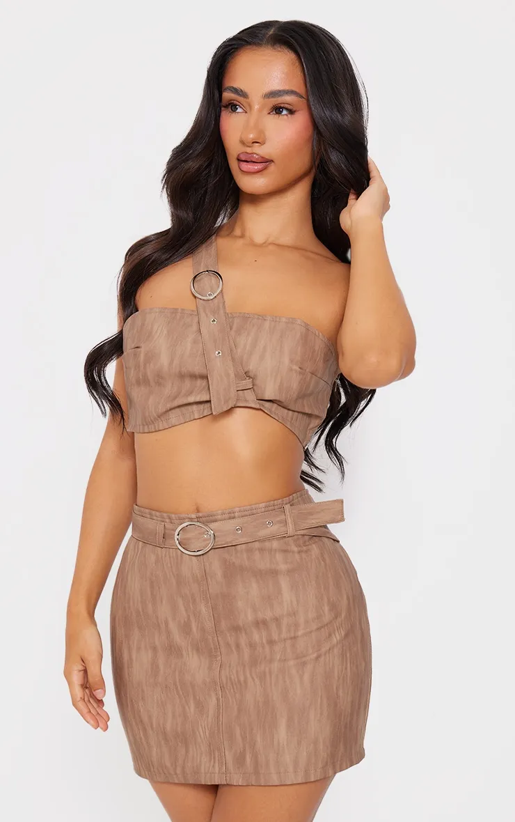 Petite Brown Woven Micro Mini Skirt sold by Pretty Little Thing product image thumbnail 4