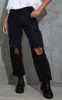 PRETTYLITTLETHING Washed Black Open Knee Ripped Turnup Boyfriend Jeans sold by Pretty Little Thing