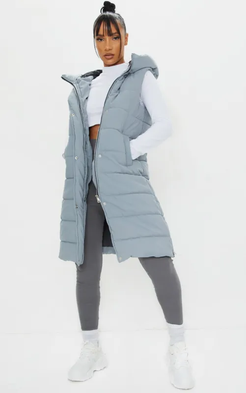 Grey Panel Padded Longline Gilet sold by Pretty Little Thing