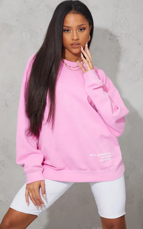 Pink Los Angeles Small Print Slogan Washed Sweatshirt sold by Pretty Little Thing