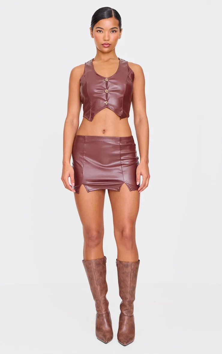 Chocolate Faux Leather Cropped Waistcoat sold by Pretty Little Thing product image thumbnail 3