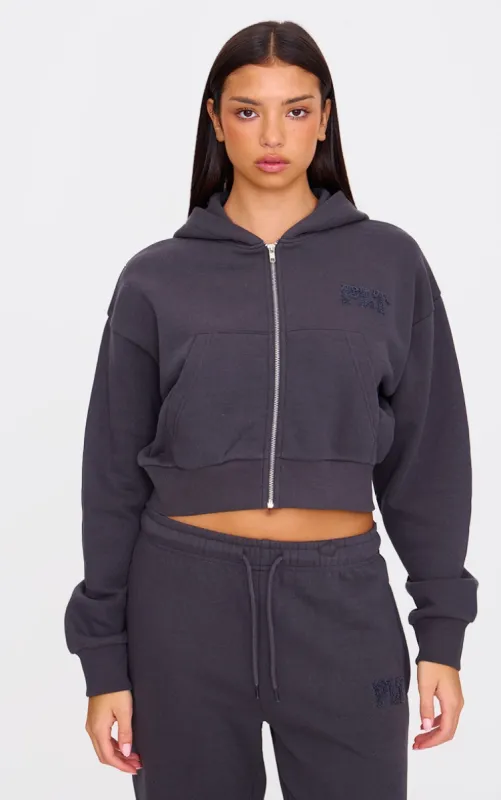 PRETTYLITTLETHING Blue Grey Borg Graphic Zip Up Hoodie sold by Pretty Little Thing