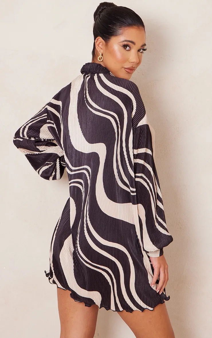 Black Swirl Print Plisse Frill Hem Shirt Dress sold by Pretty Little Thing product image thumbnail 2