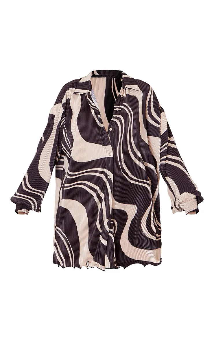 Black Swirl Print Plisse Frill Hem Shirt Dress sold by Pretty Little Thing product image thumbnail 5