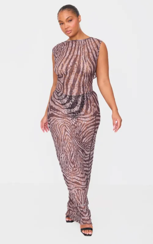 Plus Brown Crinkle Lace Maxi Dress sold by Pretty Little Thing