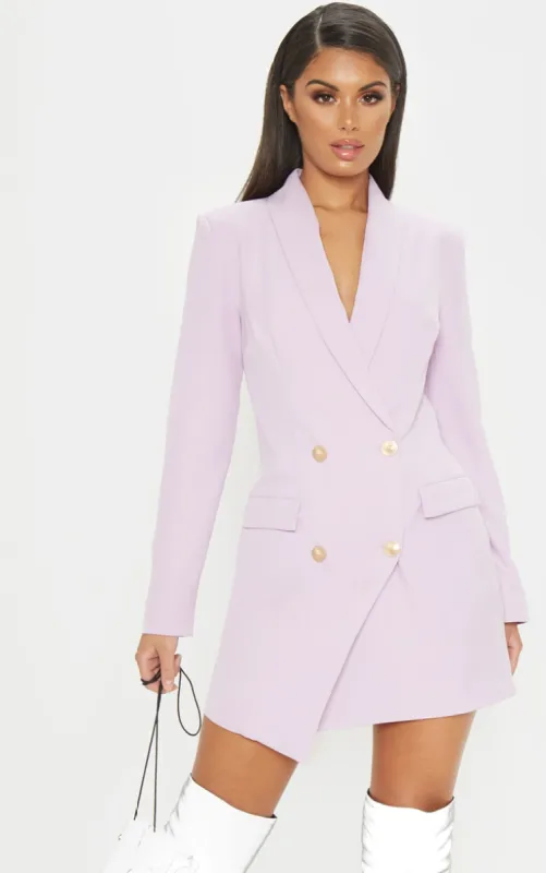 Lilac Gold Button Blazer Dress sold by Pretty Little Thing