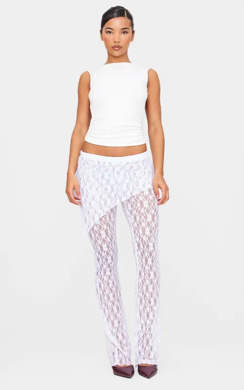 White Lace Skirt Overlay Detail Straight Leg Trousers sold by Pretty Little Thing