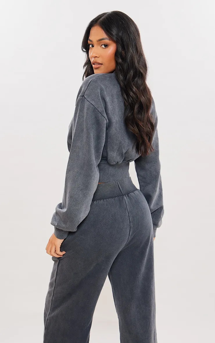 Tall Washed Charcoal Cropped Oversized Sweatshirt sold by Pretty Little Thing product image thumbnail 2