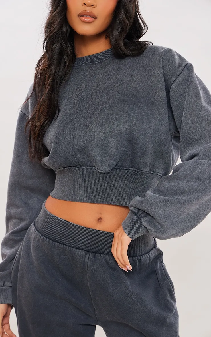 Tall Washed Charcoal Cropped Oversized Sweatshirt sold by Pretty Little Thing product image thumbnail 4