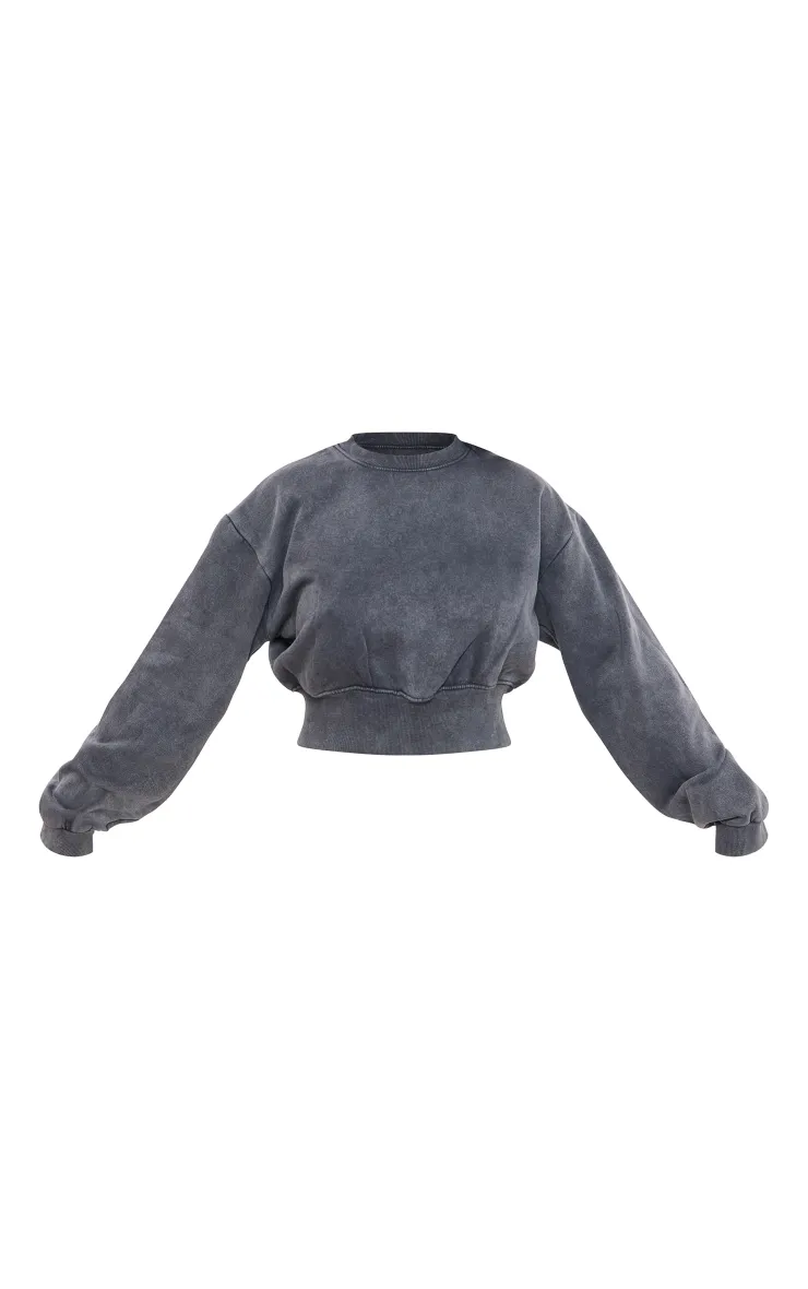 Tall Washed Charcoal Cropped Oversized Sweatshirt sold by Pretty Little Thing product image thumbnail 5