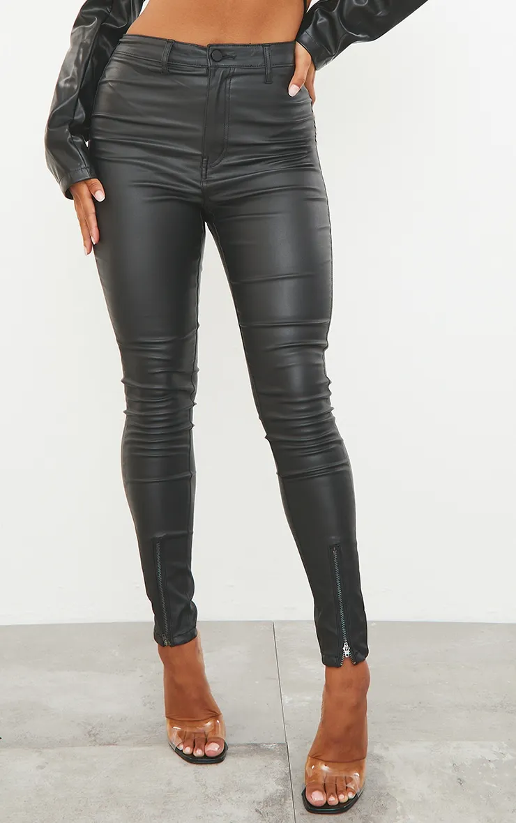 Black Zip Hem Detail Coated Denim Disco Jeans sold by Pretty Little Thing product image thumbnail 2