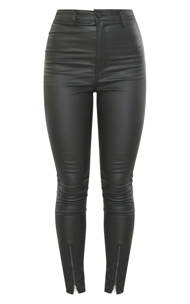 Black Zip Hem Detail Coated Denim Disco Jeans sold by Pretty Little Thing product image thumbnail 5