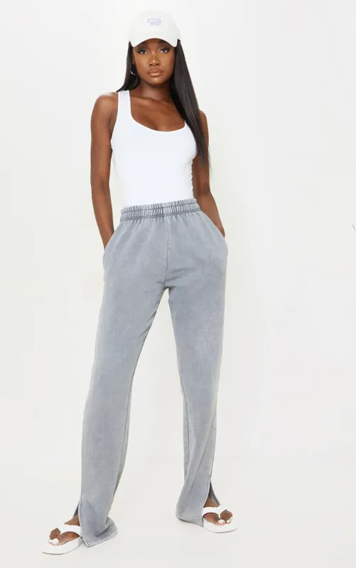 Tall Grey Washed Split Hem Joggers sold by Pretty Little Thing