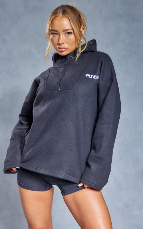 PRETTYLITTLETHING Black Half Zip Hooded Fleece sold by Pretty Little Thing
