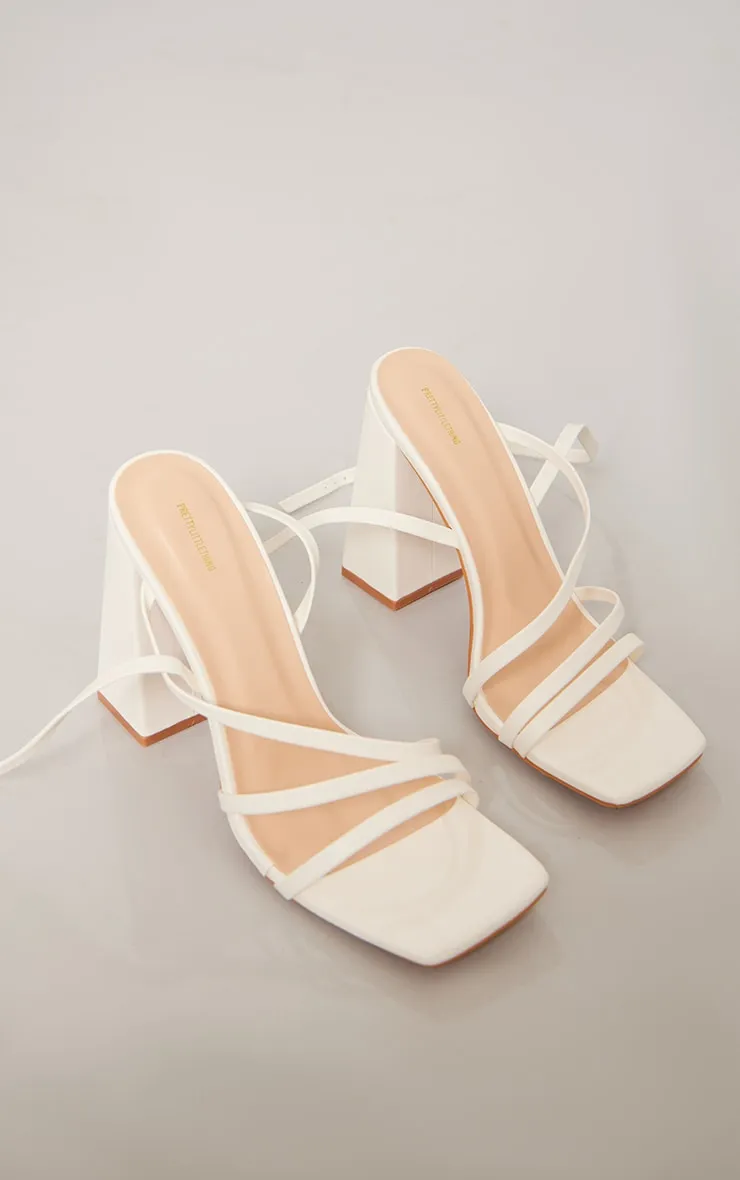 White PU Square Toe Strappy High Block Heeled Sandals sold by Pretty Little Thing product image thumbnail 3