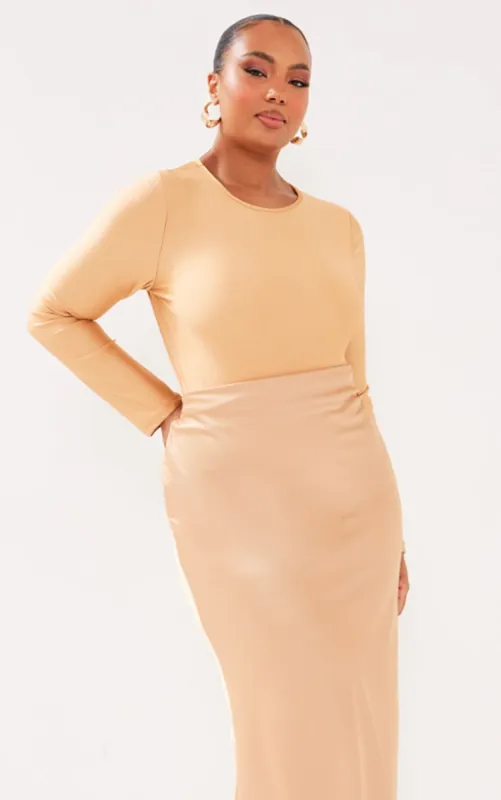 Plus Champagne Long Sleeve Bodysuit sold by Pretty Little Thing