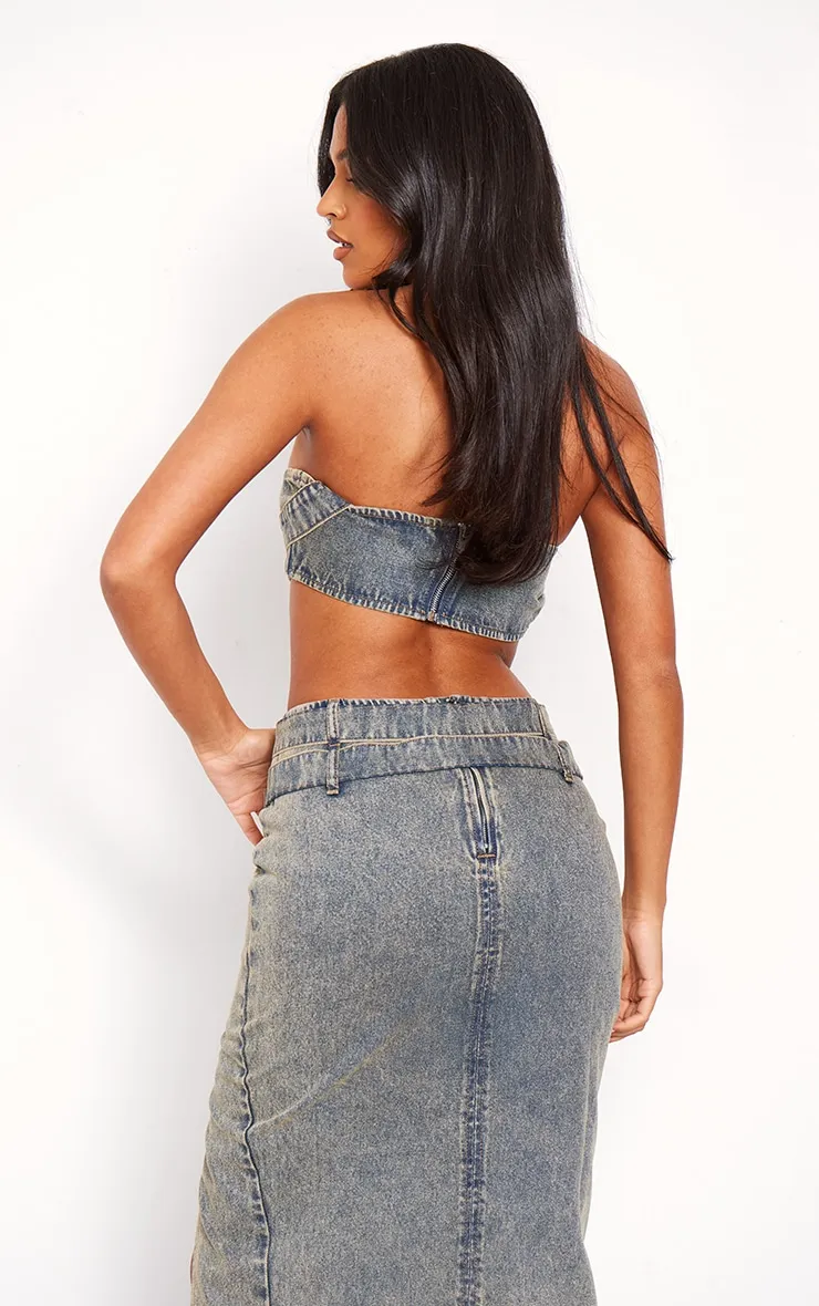 Tall Vintage Wash Denim Buckle Detail Bandeau Top sold by Pretty Little Thing product image thumbnail 2