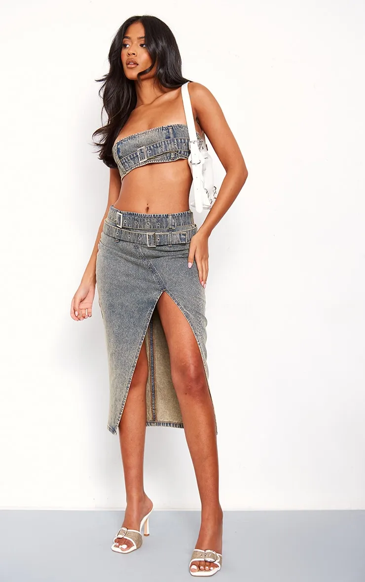 Tall Vintage Wash Denim Buckle Detail Bandeau Top sold by Pretty Little Thing product image thumbnail 3