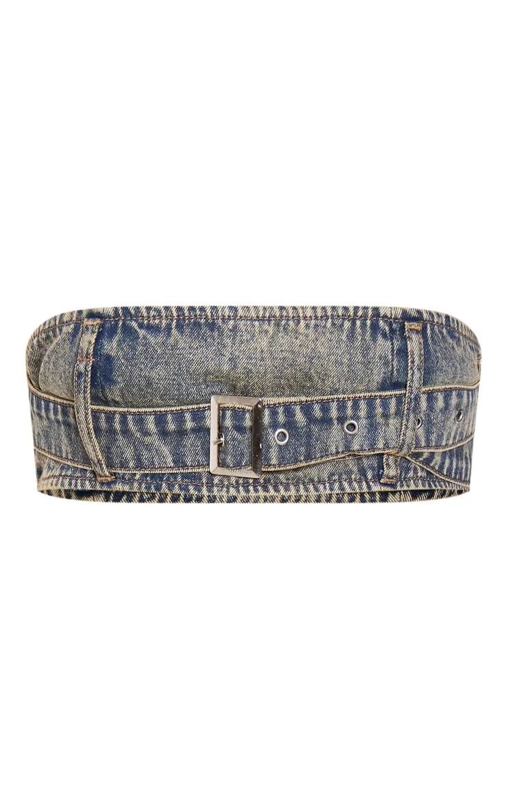 Tall Vintage Wash Denim Buckle Detail Bandeau Top sold by Pretty Little Thing product image thumbnail 5