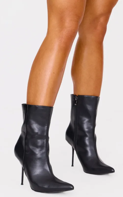  Black Pu Point Toe Mid Heeled Ankle Boots sold by Pretty Little Thing
