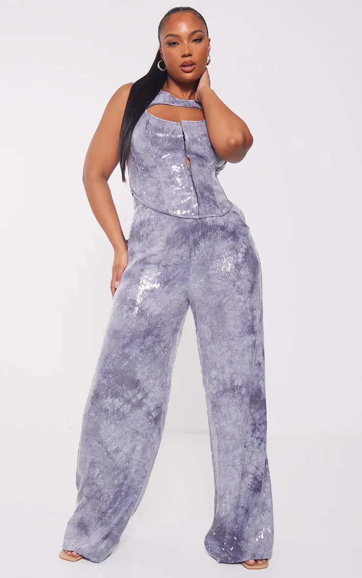 Plus Charcoal Sequin Wide Leg Trousers sold by Pretty Little Thing