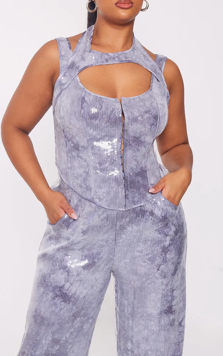 Plus Charcoal Sequin Wide Leg Trousers sold by Pretty Little Thing product image thumbnail 4