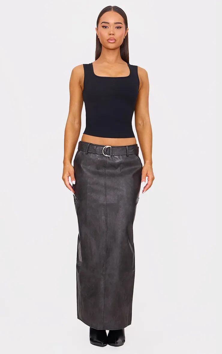 Washed Black Faux Leather Belted Maxi Skirt sold by Pretty Little Thing