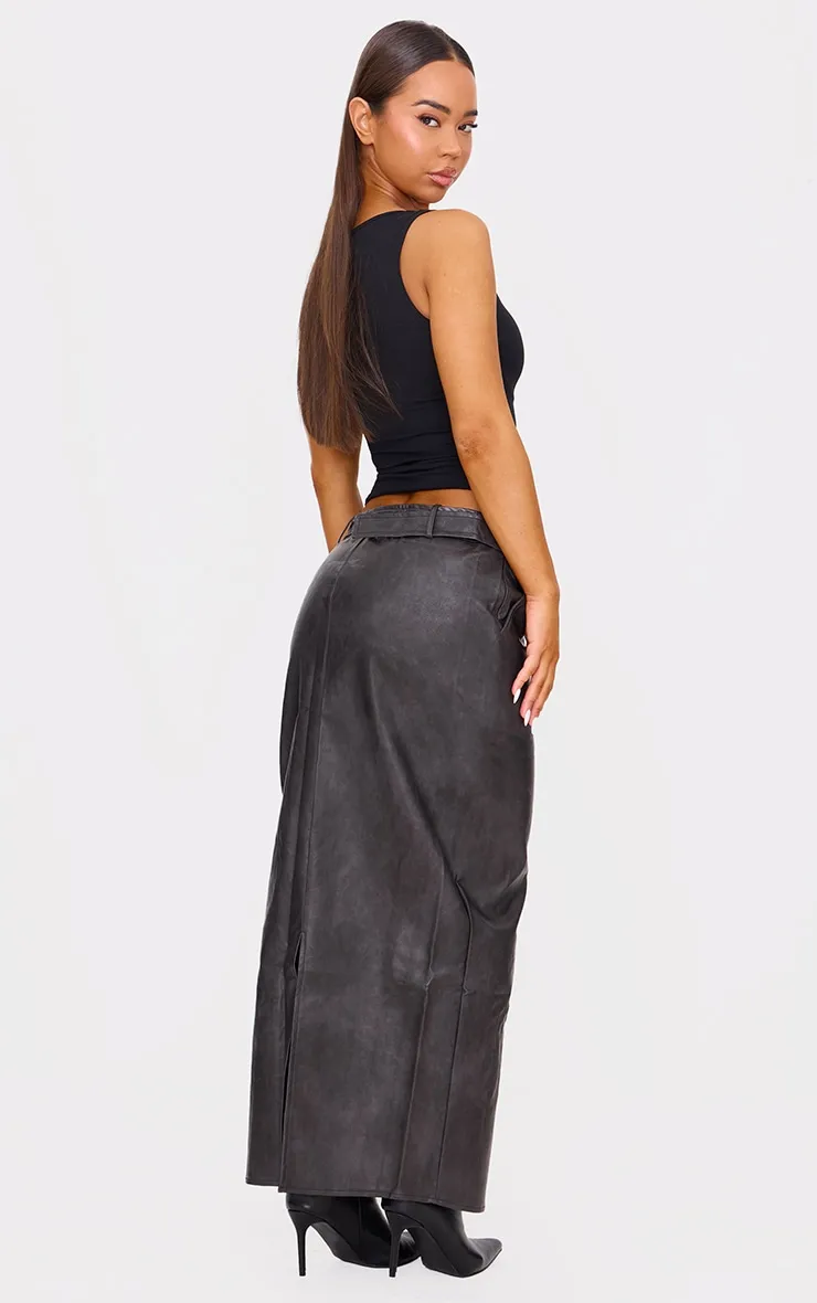 Washed Black Faux Leather Belted Maxi Skirt sold by Pretty Little Thing product image thumbnail 2