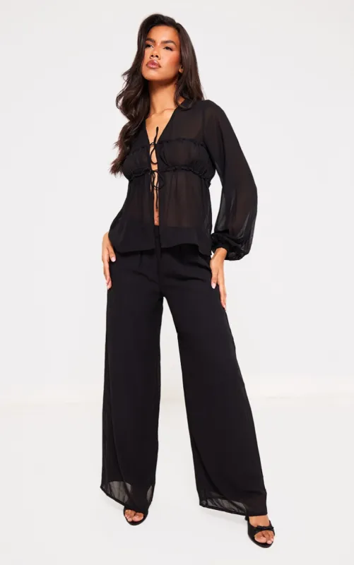 Black Wide Leg Chiffon Trousers sold by Pretty Little Thing