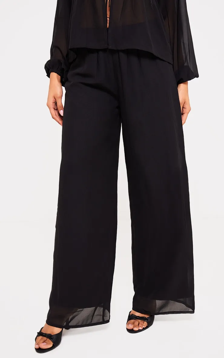 Black Wide Leg Chiffon Trousers sold by Pretty Little Thing product image thumbnail 2
