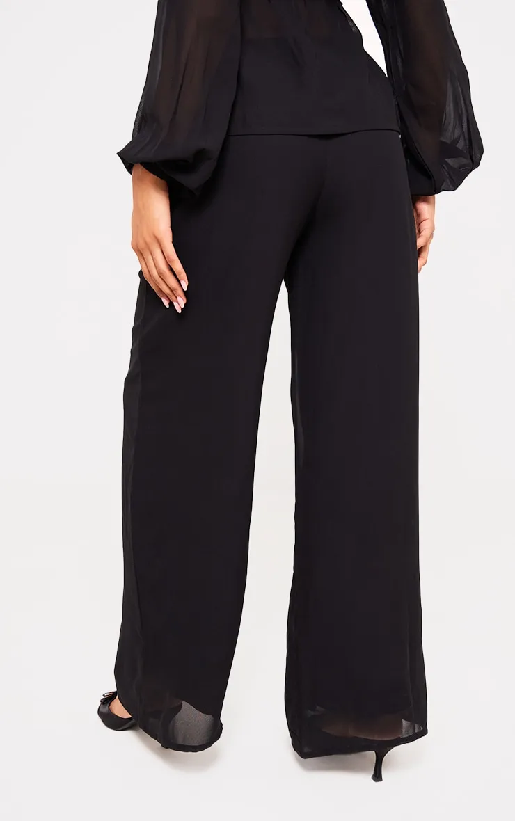 Black Wide Leg Chiffon Trousers sold by Pretty Little Thing product image thumbnail 3