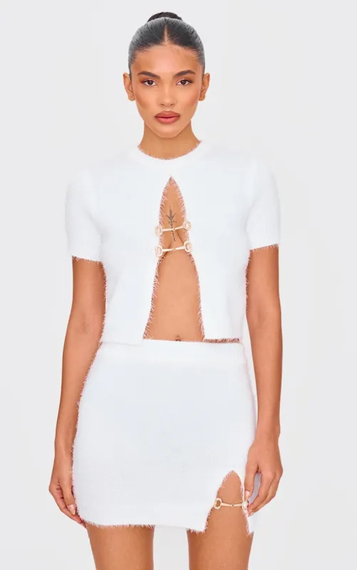 White Fluffy Knit Embellished Top sold by Pretty Little Thing